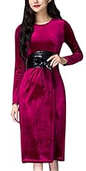 Velvet Shift Long Sleeves Cocktail Party Dress/Midi Dress 