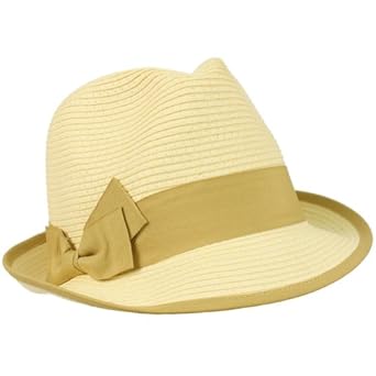 2 Tone Ribbon Bow Beach Summer Fedora Trilby Crusher Sun Cap Hat Ivory Khaki