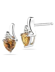 0.03 Cts Diamond & 0.87 Cts Citrine Earrings in 14K White Gold