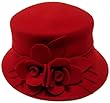 CLEARANCE Bucket Style Red Wool Hat with Double Rose Design