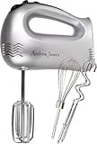 Andrew James Powerful 300 Watt Hand Mixer With Chrome Beaters, Dough Hooks, 5 Speed With Turbo Button Includes Balloon Whisk