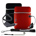 Kindle DX Kroo Reversible Sleeve (Black/Red) + USB Data Cable + Black Car Charger + Black E-Reader Light + Determination Strap (Combo)