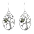 Oval Tree of Life Earrings in Sterling Silver with a Peridot Stone, #8042