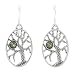 Oval Tree of Life and Peridot Gemstone Bead Dangle Earrings in Sterling Silver, #8042