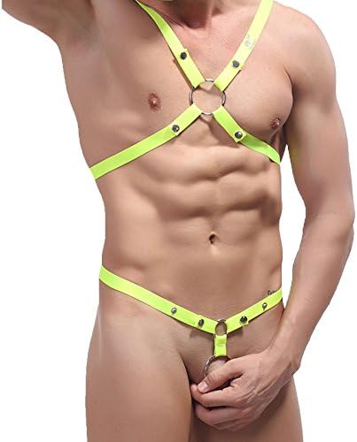 Nine NY Men's Sexy Leather G-Strings Thongs Underwear Harness Corset Vest Yellow