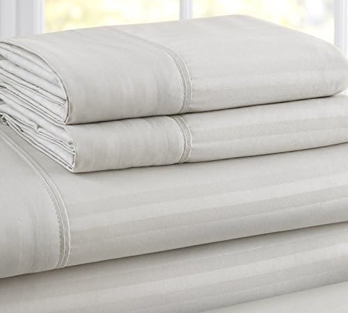 1800 Series Dobby Stripe Sateen Embossed Deep Pocket 4 Piece Sheet Set - Full White