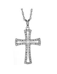 1/4 Ct Genuine White Diamond 10K White Gold Cross Pendant With 18" Chain