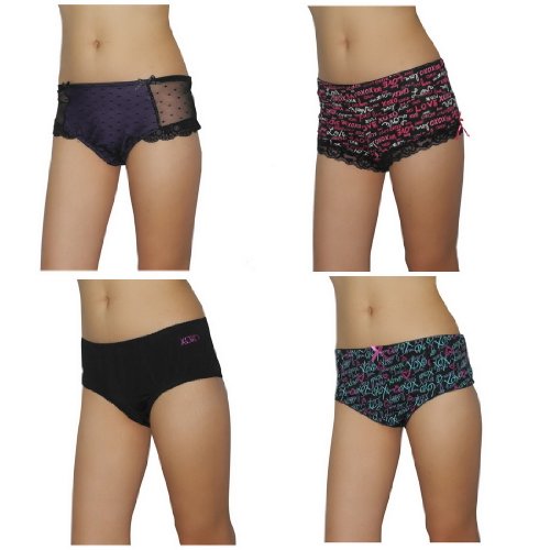4 PACK: Ladies XOXO Sexy Stretch Hipster Briefs Panties Underwear / Knickers - Multicolor