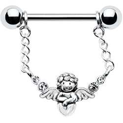 Silver 925 Clear Guardian Angel Nipple Ring MADE WITH SWAROVSKI ELEMENTS