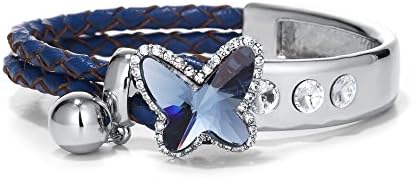 Prettica Women's Stylus Butterfly Leather Bracelet With Swarvoski Crystals Blue