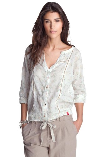 edc by ESPRIT Damen Bluse Regular Fit, gebl&uuml;mt 032CC1F010, Gr. 38 (M), Wei&szlig; (white colorwa Preisvergleich
