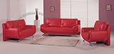Contemporary Red Leather Living Room Set: Sofa, Loveseat and Chair