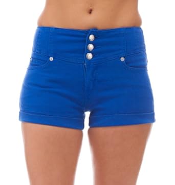 Curve Appeal Juniors High Waisted 5 Pocket Stretch Cotton Short Shorts (32, Surf Blue) at Amazon 