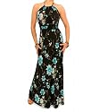 Blue Banana Blue and Black Floral Maxi Dress
