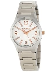 Haurex Italy Womens 2A389DSH Iris Round Stainless Steel Silver Sunray Dial Swarovski Date Watch