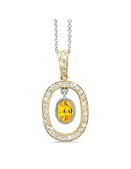 Twin Oval Shaped Vintage Diamond Pendant In 18K Yellow Gold With A 1.00 ct. Genuine Yellow Sapphire Center Stone.