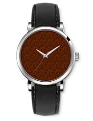 SPRAWL Aanalog Fashion Series Silver Ladies Watches of Genuine Black Leather Strap,Unique Wrist Watch for Women Girls Designed with Cattail brown fabric texture