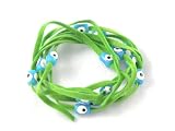 Green Suede Kabbalah String Bracelet with Lucky Eyes