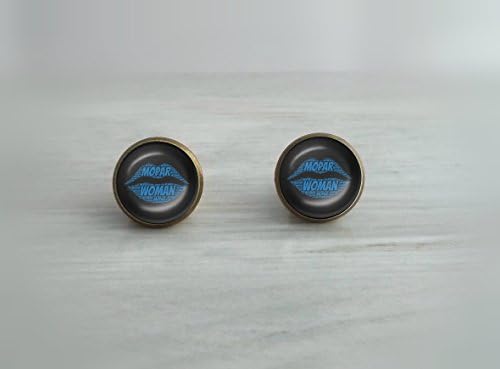 Mopar Woman Kiss Blue Lips Glass Dome Earrings- Choose Studs or Dangles in Silver Plated, Bronze, Stainless Steel