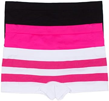 3 Pack Seamless Polyamide Elastane Soft Feel Boyshort Hipster Panties (Large, White/FuschiaStripe/Black)
