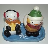 Vintage Three Piece Snowman Salt And Pepper Set