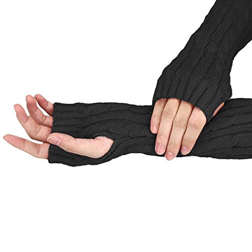 Long Fingerless Gloves,Morecome Winter Wrist Arm Hand Warmer Knitted Mitten (Black)