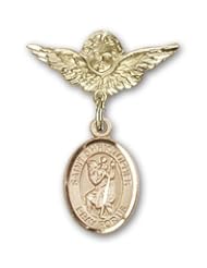 Gold Filled Baby Badge with St. Christopher Charm and Angel w/Wings Badge Pin