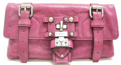 Juicy Couture Leather Lock-It II Silverlake Clutch,Hot Pink,one size