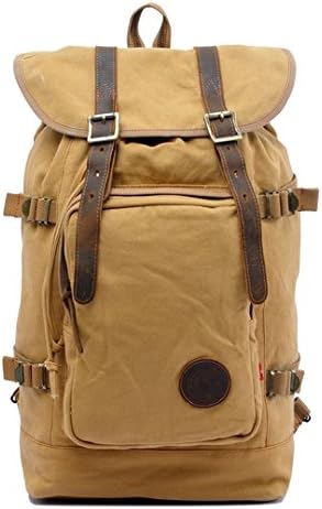 Herebuy - Vintage Canvas Rucksack Backpack for Men Laptop Backpack for Travel (Khaki)
