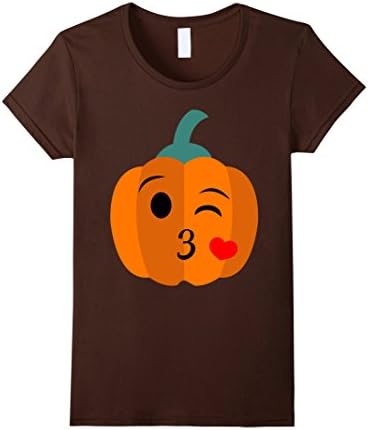 Women's Halloween Blow Kiss Pumpkin Smile Face Emoji Costume T-Shirt XL Brown