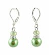 Earrings - E149 - Glass Pearl & Swarovski (tm) Crystal Drop ~ Green
