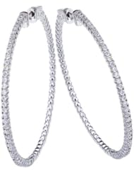 Birthstone Company 14K 1.2ct White Gold Diamond Secure Lock 50 mm Hoop Earrings