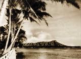 DIAMOND HEAD WITH PALMS VINTAGE HAWAIIAN ART - HAWAII PRINTS & POSTERS