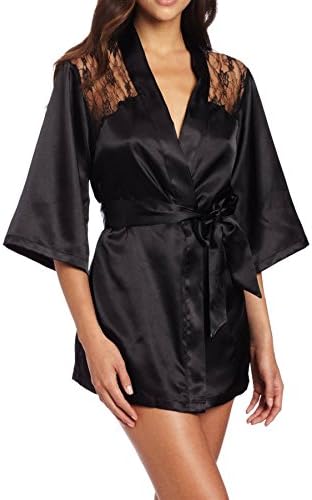Aosh(TM)Women's Sexy Lace Kimono Robe Silk Lingerie Babydoll Dress G-string Underwear Size L Black