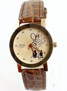 Aokin Fashion Classic Pu Leather Strap Lover's Quartz Wrist Watch for Men Women (Brown)