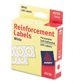 Hole Reinforcements, 1/4 Diameter, White, 200/Pack