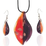 Orange And Purple Teardrop Murano Glass Earrings Set