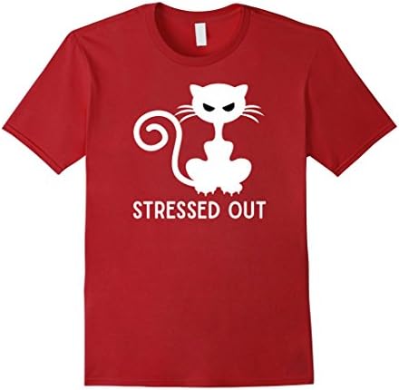 Men's Stressed Out Cat Angry Cat Kitty Who Is Mean Grumpy Shirt 2XL Cranberry