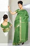 Forest Green Art Silk Saree Sari fabric India Golden Border