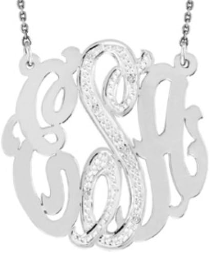 monogram Diamond Necklace Personalized 40mm Sterling Silver or Gold Plated Silver Large