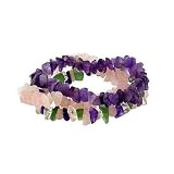 3 Genuine Amethyst, Rose Quartz, Crystal, Aventurine, Multi Stone Chip Bracelet Set