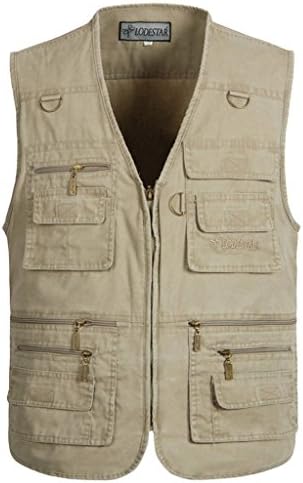 Chantye Men's Multi-Pockets Outdoors Plus Size Vest Khaki