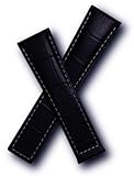 WSW Dark Navy Blue Alligator-style leather watchband with white stitching to fit TAG Heuer Monaco & Targa Florio models listed below