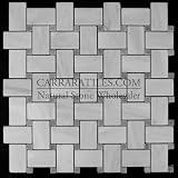 Carrara Marble Italian White Bianco Carrera Basketweave Mosaic Tile with Bardiglio Gray Dots Honed