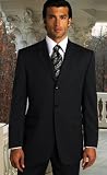 Review   / SOLID COLOR BLACK 3 BUTTON WOOL 2PC SUIT BY:TESSORI UOMO SUPER 150'S EXTRA FINE ITALIAN MADE