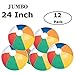 Top Race Pack of 12 Beach Balls - 24 Inch Large Inflatable Balls for Kids and Adults - Bulk Blow Up Toys for Pool Games Beach Party Decorations or Outdoor Water Activities - Rainbow Design