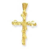 14k Satin and Diamond-Cut Nugget Cross Pendant