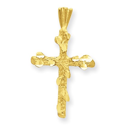14k Satin and Diamond-Cut Nugget Cross Pendant