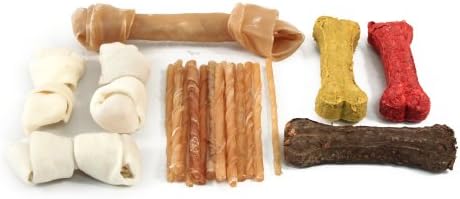 22pk Rawhide Bone Snacks Dog Treats Twist Sticks Munch Strips Beef Hide Chews