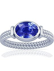 14K White Gold Oval Cut Blue Sapphire Solitaire Ring